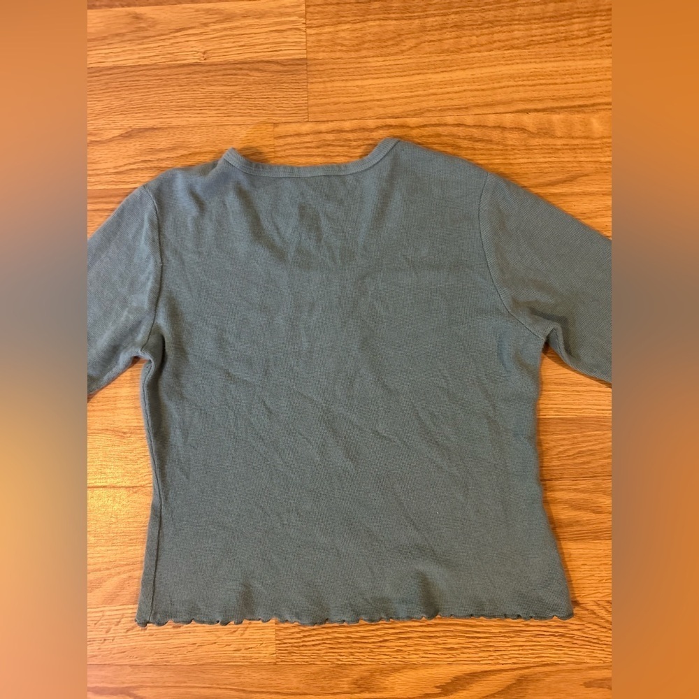 Vintage Varsity Sport Teal Waffle Knit Long Sleeve Top Women’s Medium Cotton - Picture 12 of 12